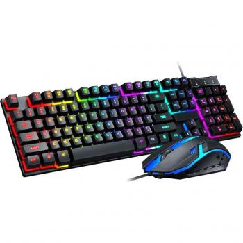 TF200 Rainbow Backlit USB Ergonomic Gaming Keyboard with Mouse