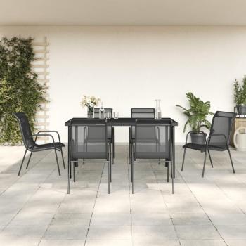 7-Piece Black Steel Garden Dining Ensemble