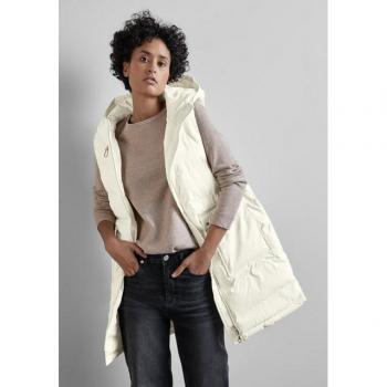 STREET ONE Longweste – Damen, Gr. 38, beige/creme, Polyester, einfarbig, gesteppt, mit Kapuze, wasserabweis