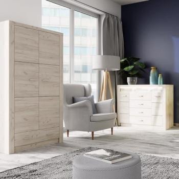 Schlafzimmer Set 2-teilig Esche weiß mit LED Beleuchtung INGENIO-161