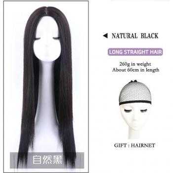 Peluca de cosplay negra para mujer, sintética, media longitud, resistente a altas temperaturas, larga y recta