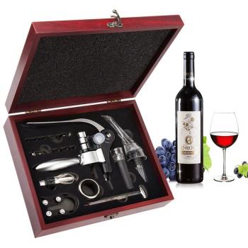 Set regalo per appassionati di vino con custodia in legno