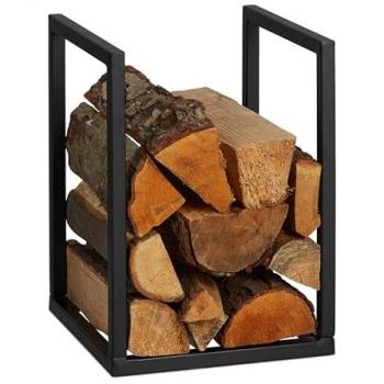 Porte-bûches design métal noir 40x30x30 cm