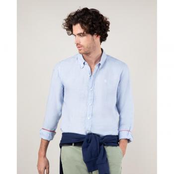 Modelo M39: camisa de lino celeste lisa para caballero de El Ganso con corte clásico