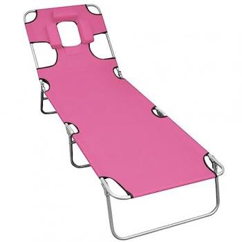Tumbona Plegable con Cojín para la Cabeza de Acero Rosa Magenta