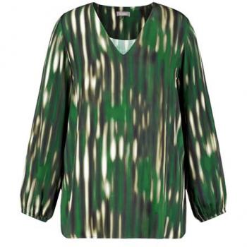 SAMOON Gemusterte V-Ausschnitt-Bluse Grün 50/XL Damen