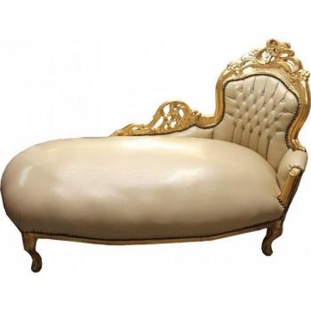 Gold‑Creme Chaiselongue „Recamière“ mit Kristallbesatz