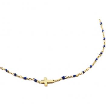 Gold‑Blau Kreuzkette – Designer, Stahl, 10 × 5 mm (R0226)