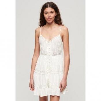 Vestito Corto Superdry Alana Senza Maniche Pizzo Off White XL