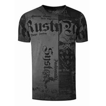 Rusty Neal T-Shirt 2XL – Grauer Allover‑Print mit American Skull Westside‑Gang-Banger