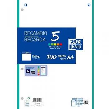 Recambio multicolor A4 100h 90g 4 taladros liso 5 colores de banda