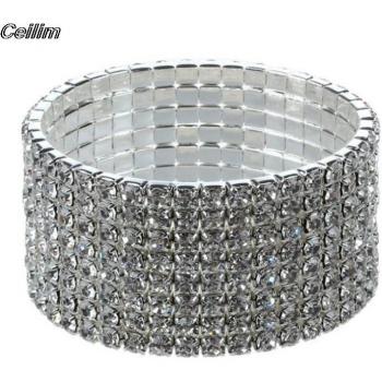 1 to 8 Rows Silver Rhinestone Elastic Bracelet