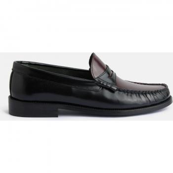 Piel Granate y Negra Mocasín Silbon para Mujer