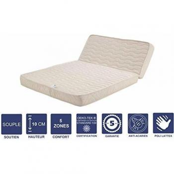 Matelas BZ+Alèse 160x200 10cm – Dernière Génération de Latex Naturel, Découpe Assise 60 cm