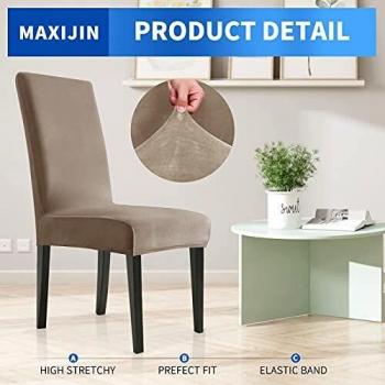 MAXIJIN Hotel Dining Chair Covers in Khaki (Set of 4)
