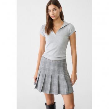 Stradivarius Grey Melange Polo T-Shirt M