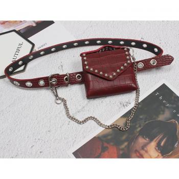 EAM Women's Trendy Blue PU Leather Mini Bag with Chain and Long Belt