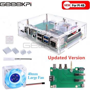GeeekPi Acrylic Case for Raspberry Pi 4B with 4010 Blue LED Fan and Aluminum Heat Sink