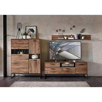 Wohnwand 3-tlg 310cm MANHATTAN Haveleiche Cognac/Metallgestell Graphit