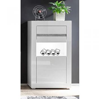 Moderne Kommode COGO-61 in Hochglanz weiß mit Griffmulden und LED 66x112x35cm