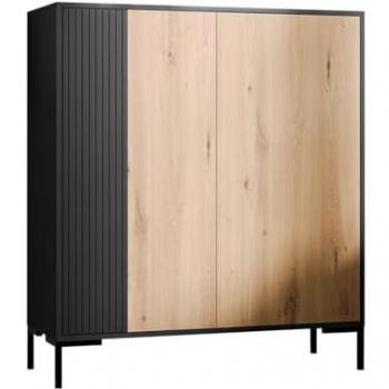 Best Mobilier Buffet haut 2 portes 6 étagères L100 cm bois noir
