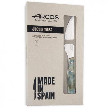 Set de 6 cuchillos chuleteros Arcos con mango en madera de chopo y tinte azul