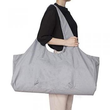 Cotton Canvas Tote Bag 2 Extra Pockets Fits for 2 Yoga Mat, 2 towel, Key (Grey)