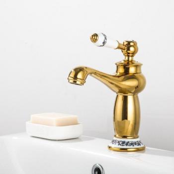 Solid Brass Gold Mixer Tap for Bathroom Sink