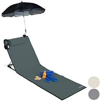 Relaxdays Oasis – Estera Acolchada XXL con Sombrilla Plegable y Antracita