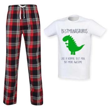 BestManasaurus 60‑Sec Pyjama Set – Red Dinosaur Tartan, Men’s Large