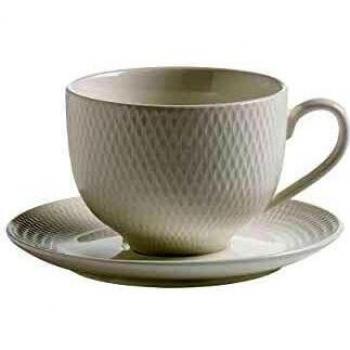 Maxwell & Williams Basics Diamonds Porcelain Tea Cup and Saucer, 220ml