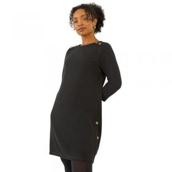 Roman Roman Petite Stretchkleid in Schwarz mit Knopfdetails