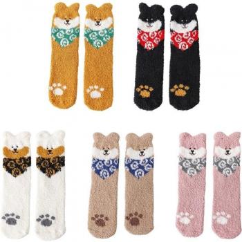 Pantoufle Femme Hiver Maison Chaussettes Mignonnes Oreilles Chiot Kawaii Bonnet