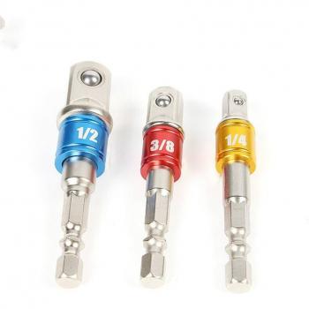 3PCS Hex Shank to Square Socket Adapter Set 1/4 3/8 1/2