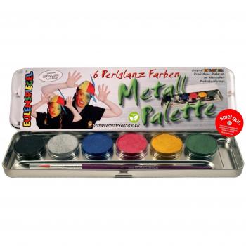 Eulenspiegel 206072 Schminkpalette aus Metall, inklusive 1 Pinsel und 6 Farben im Perlglanz-Look