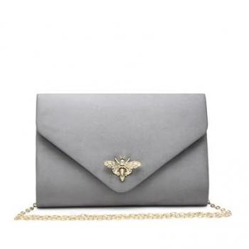 Bee Lock Leather Clasp Clutch (Grey) – Women's Model