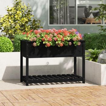 Planter with Shelf Black 111.5x54x81 cm Solid Wood Pine Vidaxl