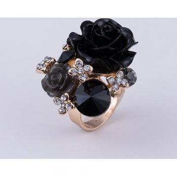 Women’s Adjustable Gold Ring with 7-Color Resin Crystal Rose Flower