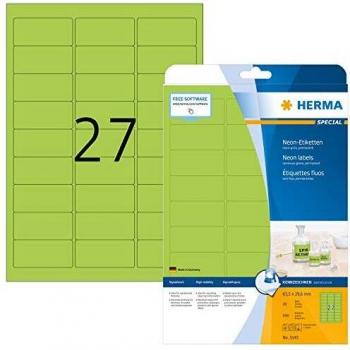 Herma Neon Green Label Sheets A4 63.5 x 29.6 mm