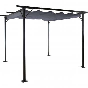 Gazebo Pergola Jardin – Cadre Acier 6 cm, Toit Ouvrant 3,5 x 3,5 m, Gris