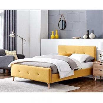 Lit scandinave en tissu jaune pour 2 personnes avec sommier 160 x 200 cm ZIKO