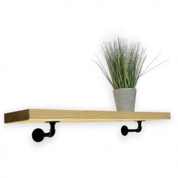 Antique Pine Wall-Mounted Shelf, Pipe Bracket Design – 50 cm