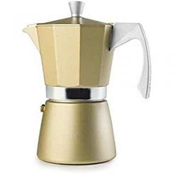 Golden 3‑Cup Espresso Maker – Evva (Aluminum, Beige)