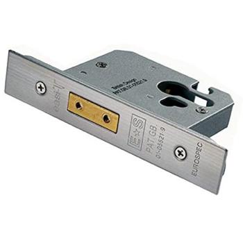 Euro 64mm Strike Plate, Deadlock, Satin Stainless, Includes Loops