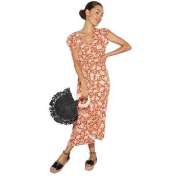 Petite Rust Red Ruffle Dress