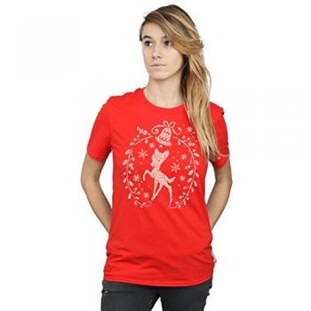 Disney Bambi Festive Wreath Boyfriend Tee – Women's Red, Medium
