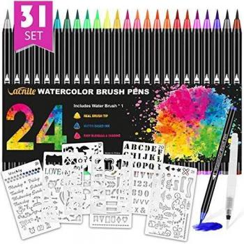 VACNITE Feutres Aquarelle Non Toxiques 24 Couleurs avec Pinceaux