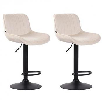 Tabourets de bar Lentini en velours crème-noir, hauteur réglable et pivotants