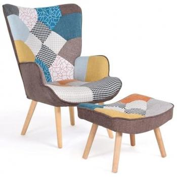 Poltrona scandinava Ivar con poggiapiedi colorati
