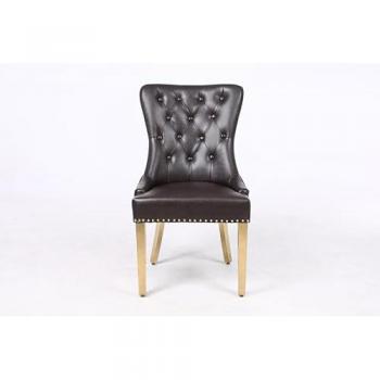 Golden Leg Luna Leather Aire 2‑Pack Dining Chairs with Knocker & Studs
